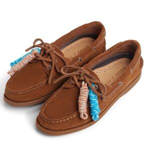 Aritzia Brown Suede Loafers with Blue and Orange Accents